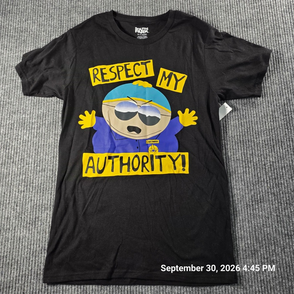 South Park Eric Cartman Respect My Authority Graphic T-Shirt Black Small